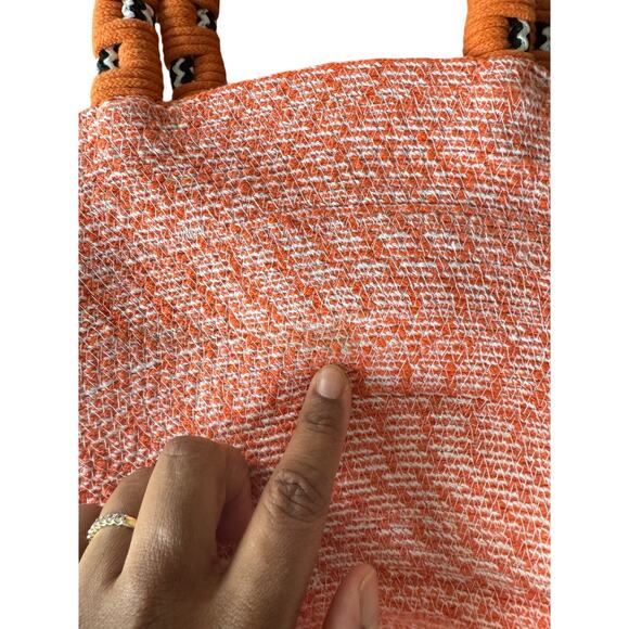Nannacay Orange Woven Tote Bag Handmade Rope Handle Boho Straw Basket Purse - Picture 7 of 9